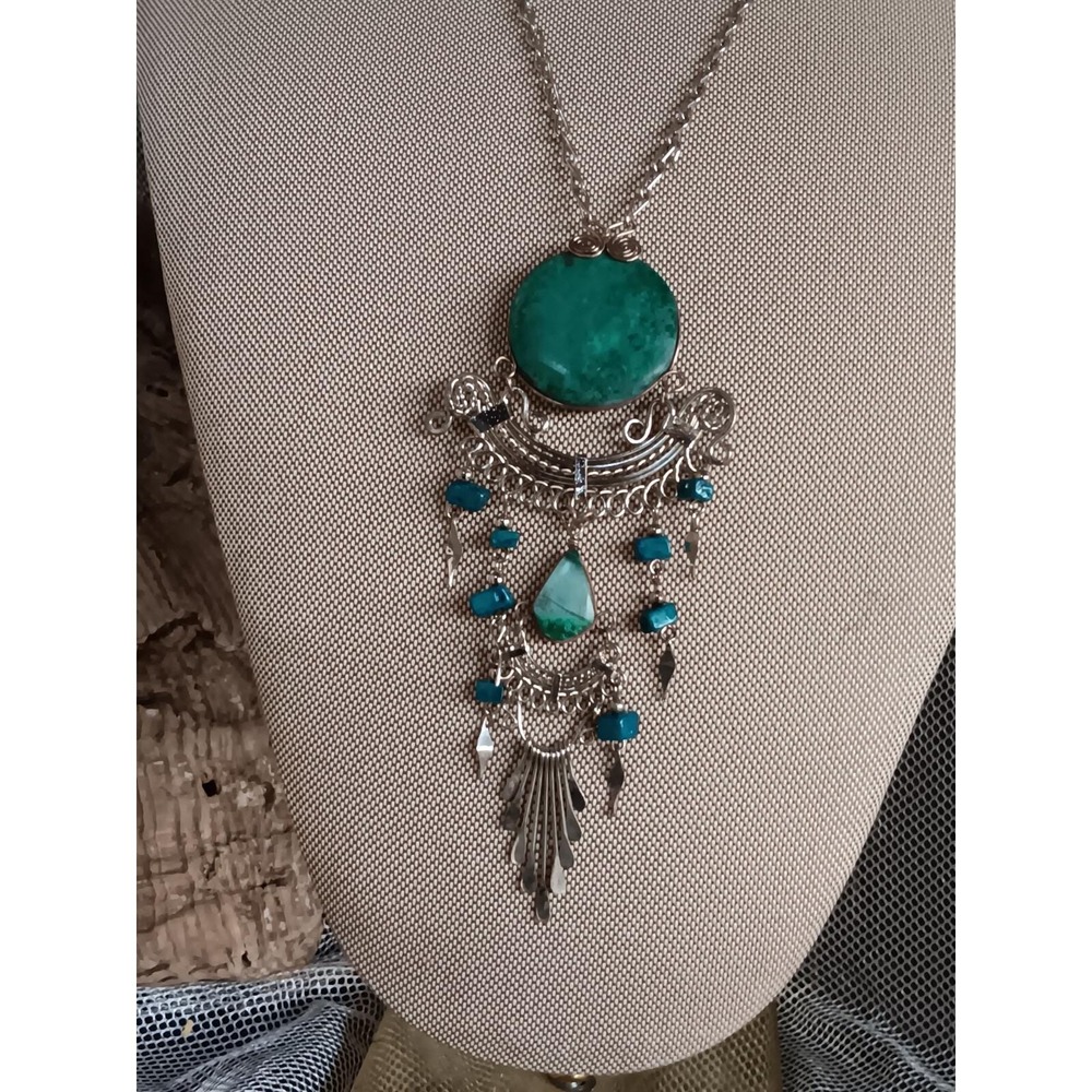 Peruvian Alpaca necklac Chrysocolla Silver Necklace Handcrafted Gemstone Jewelry